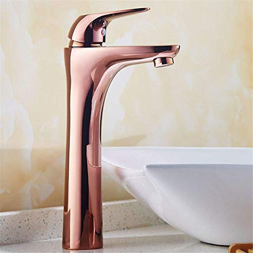 TAOZUYING Wasserhahn Edelstahl Messing Chrom Badarmaturen Küchenarmatur Vintage Messing Roségold Einhand-Keramikventil Heiß- und Kaltwasser-Badezimmer-Waschtischarmatur mit einem Loch Marriage