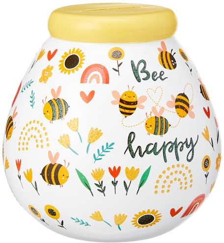 Pot of Dreams Hand Painted Bee Happy Kids Save And Smash Handcrafted Ceramic Money Box | Eco Freindly & Recyclable Piggy Bank | Perfect Decorative Gift and Save for New Toys & Video Games