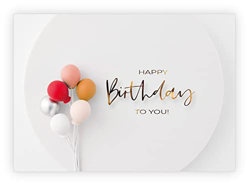 16 Karten: Trend Geburtstags Grußkarte mit Umschlag: Happy Birthday to you - Hochwertige Premium Klappkarte mit Ballons um Mann und Frau zu gratulieren