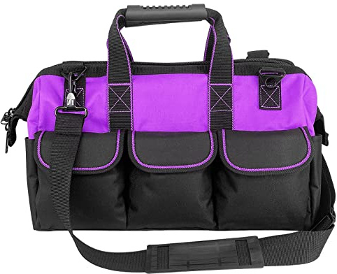 Yongzhenlite sac à outils de jardinage sac à outils large bouche 40,6 cm sac à outils base moulée pour femmes, tissu polyester 600D robuste (couleur violet)