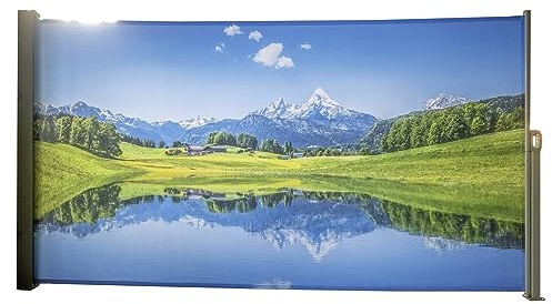 Garden Pleasure Seitenmarkise Motiv Bergsee Silbergrau 160x300 Markise Seite Balkon Sichtschutz