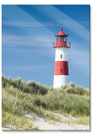 Pixxprint Glasbild, Wandbild aus Echtglas, Leuchtturm hinter Dünen, 40x60 cm, inkl. Aufhängung und Abstandshalter