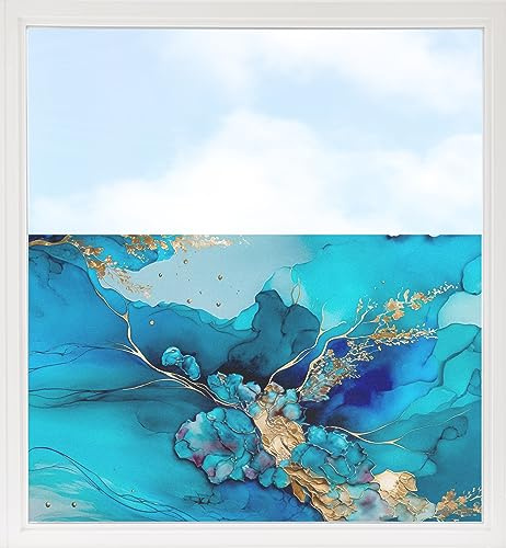 GRAZDesign Fensterfolie Blickdicht Sichtschutz, Sichtschutzfolie Fenster, Glastüren, Duschkabine, Milchglasfolie Bedruckt mit Motiv Marmor türkis, grau, Gold 90x57cm