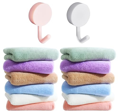 MAXQUU 12 Babyhandtücher Und 2 Haken, Korallensamthandtücher, Kleine Saugfähige Handtücher Zum Waschen Von Gesicht Und Händen, Mikrofaserhandtücher, Geeignet Für Jungen Und Mädchen (25 X 25 Cm).