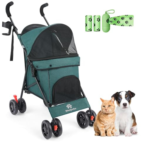 Wedyvko Tragbarer Reisebuggy, Haustier-Buggy für kleine Welpen, Hunde und Katzen, bis zu 15 kg (Dunkelgrün)