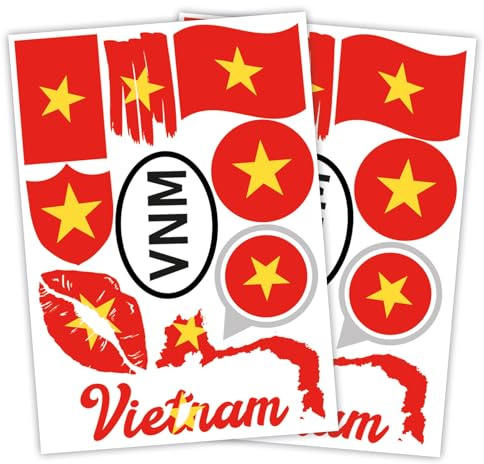 Finest Folia Set of 2 DIN A4 Country Stickers, Flag Stickers Country Flag for Car, Motorcycle, Sticker, Country Flag, Self-Adhesive, Weatherproof, R217 (65 Vietnam)