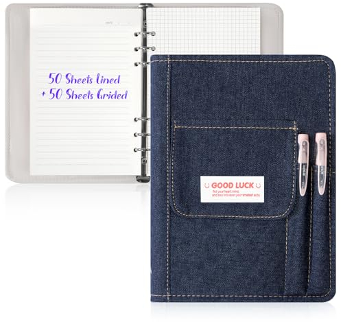 Toplive Denim A5-Aktenordner Notebook, 6-Ring-Ordner, Planer, Notizbucheinband für A5-gefülltes Papier,Binder verfügt über dunkelblaue Denim Bindemittel Abdeckung