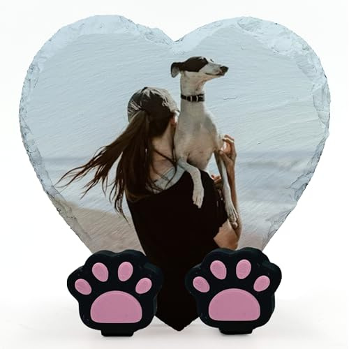 AIGAT Personalisierte Herz Gedenktafel mit Pfote Stand für Haustier Katze Hund Schiefer Stein Grab Marker - Größe 4 x 4 / 10 x 10 cm