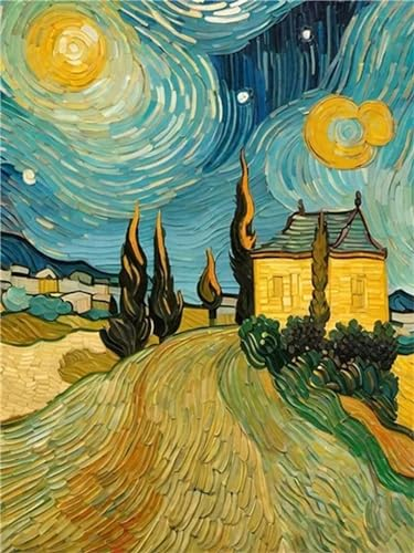 Shozhoo Diamond Art Painting Van Gogh-Dorf Diamond Painting Kinder, Erwachsene XXL Malen Nach Zahlen Cross Stickerei Malerei Set für Wohnzimmer Decor Schlafzimmer 60x45cm S-1619