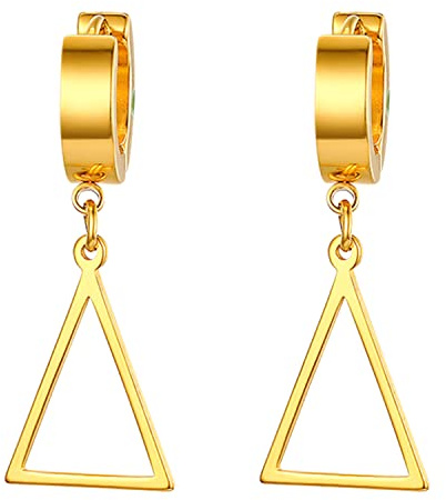 JewelryWe Schmuck Damen Herren Creolen Ohrringe Edelstahl Geometrisches Dreieck Huggie Kreolen Ohrstecker Ohrhänger, Silber Gold Schwarz