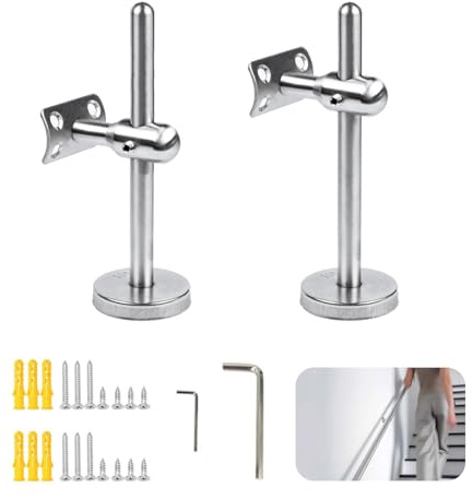 Handlaufhalter Edelstahl Verstellbare Handlauf Halterung, 2 Stück Handlaufstütze Geländer Wandhalter Geländerhalterung, Handlaufträger für Handlauf Treppe aus Rund mit Schrauben Zubehör