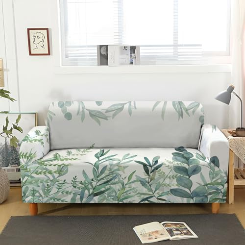 ACSMCQ Sofabezug 2 Sitzer Bemalte grüne Pflanzenblätter Sofa überzug Stretch Antirutsch Sofabezug Spandex Couch überzug Anti-Rutsch Waschbar Sofa Protection Cover Schonbezug Couch