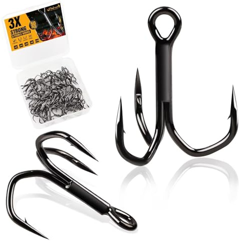 Dovesun Drillinge Angelhaken 3X Strong – Professionelle V- Drillingshaken für Salz- und Süßwasser, 50 Stück, Größen #8