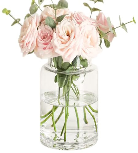 Innjoii Large Clear Glass Flower Vase for Centerpieces - Wide Modern Vintage Mouth Vase for Home Decor, Wedding Table Bouquet, 15(W)*23cm(H)