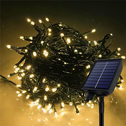FIVMEN Catena di luci solari per esterni, 100 m, 1000 LED, per esterni, resistente alle intemperie, impermeabile, IP44, con pannello solare e USB, decorazione natalizia, illuminazione per esterni