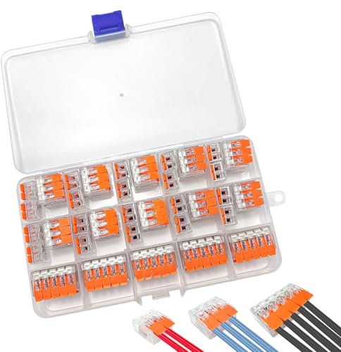 Xpieoyrm Connettori Elettrici con Leva di Comando, 50 Pezzi Terminali a Collegamento Rapido,Terminali a 2/3/5 vie, Connettori per Cavi, Connettore Rapidi Compatti Combinazione Libera