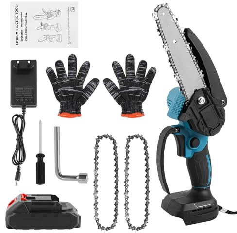 Mini motosierra - Motor sin cables, motosierra eléctrica inalámbrica, botón de ajuste de la elasticidad de la cadena, sierra de madera/eje para el tamaño de los árboles de jardín (1 batería)
