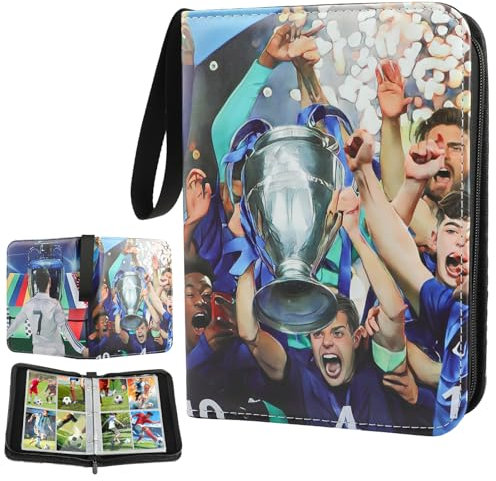 Football Card Holder, Trading Card Album for Football Card Collection Folder, Binder with Removable Sleeves, PU Leather Football Cards Holder Album, Binder Card Holder, 50 Page 400 Card Capacity