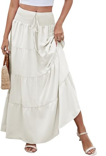 Kfnire Rock Lang Damen 2 in 1 Sommerrock Elastische Taille und Elegante Strandrock Geeignet für Lässige Strandszenen (Weiß,M)
