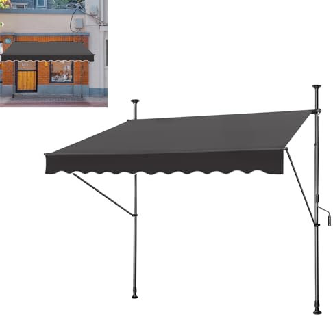 Outdoor Store - Tenda da sole, 200 x 120 cm, resistente ai raggi UV, anti caduta, manovella per balcone, senza fori, colore: grigio scuro