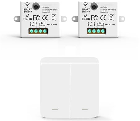 Kit Interruptor de Luz Smart WiFi - Receptor + Interruptor Inalámbrico, Control Remoto Inteligente por Teléfono Compatible con App Tuya y Google Home/Alexa (2 Receptores y 1 Interruptor (2 Botones))