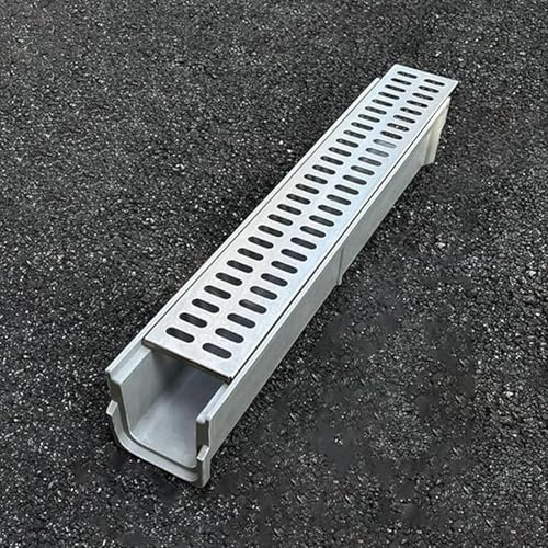 60Cm Drainage Channel Kit Heavy Duty Resin Trench Drain with Stainless Steel Grate for Yard Garden Concrete Patio Effective Water Management System (23.6x4.3x3.9 in)