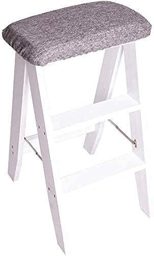 HanDpi Escabeau Pliant en Bois à 3 marches, Tabouret en éponge, siège Extensible, capacité de Charge : 150 kg, Gris
