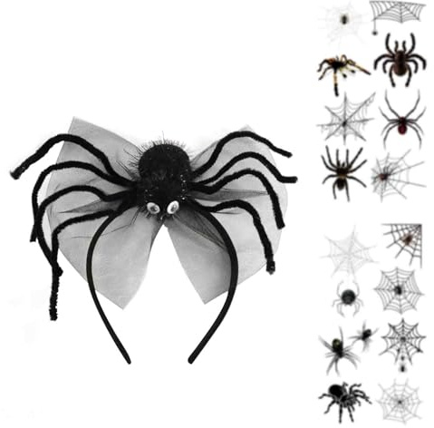 Raveparty Halloween Haarschmuck Spinnen, Haarreif Halloween mit Tattoos, Halloween Kopfschmuck Mädchen Damen, Halloween Kostüm Accessoires, für Karneval Fasching Cosplay