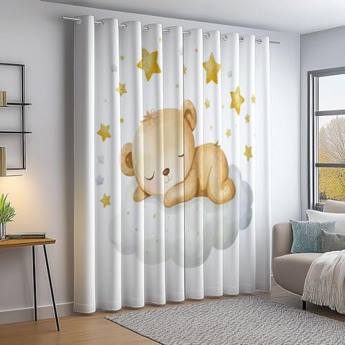 Cortinas Salon Modernas 2 Piezas 140An×245Al cm - Dibujos Animados Estrellas Osos Nubes Estampadas - Apto para Dormitorio Habitacion Infantil Juvenil Termicas Aislantes Frio Cortinas - Color