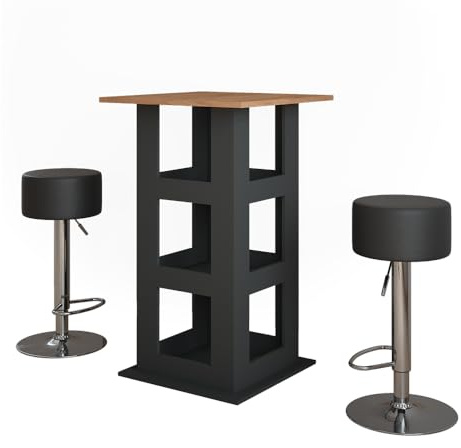 Vicco Set de Mesa de Bar Repose, Oro Power Roble/Antracita, 65 x 65 cm con 2 taburetes de Bar