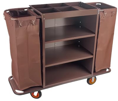 Housekeeping Wagen,Hotelreinigung Handwagen Mit wasserdichte Oxford-Stofftasche,GeräUscharme Lenkrollen,FüR Hotels Und BüRos Hotelwagen WäSchewagen,Braun,54×18×44in/L