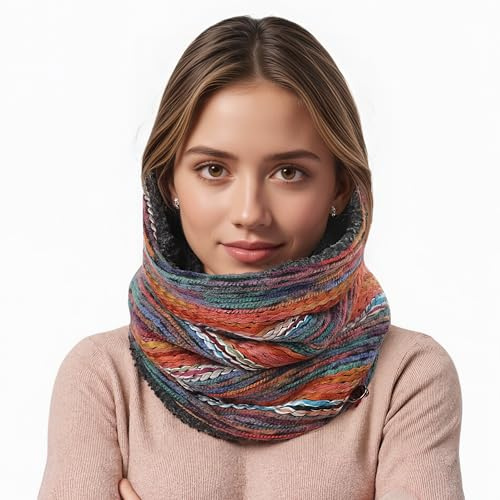 IPENNY Strickschal Damen für Erwachsenen Winter Loop Schal Winddichte Schlauchschal Outdoor Nackenschutz Verdickt Halswärmer Nackenwärmer mit Fleece für Motorrad Fahrrad Ski