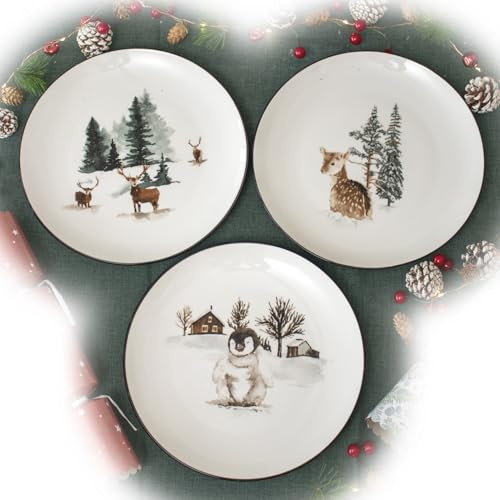 Darthome Set of 6 Winter Wildlife Dinner Plates Ceramic 27cm Christmas Kitchen Tableware