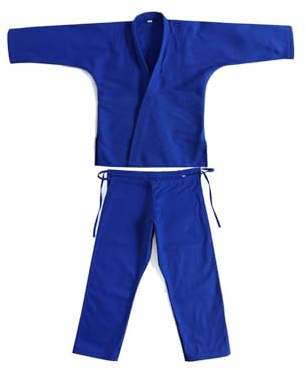 wueiooskj Judo Gi Jiu Jitsu Uniform Karate Uniform Kläder Student Andningsbara Lättviktiga Bomull Sport Sparringkläder Lättviktiga Bomull Kampsport Karate Gi Kläder, Blå, 165 cm