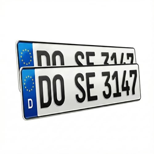 2x KFZ Kennzeichen 520x110mm nach DIN 74069 aus Aluminium Made in Germany | DIN-zertifiziertes Nummernschild für PKW, Anhänger & Fahrradträger. Normgerechte Prägung für Standard-, E- & H-Kennzeichen