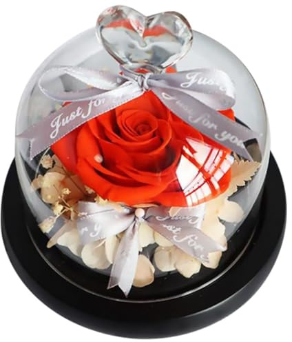 DIYEAH Rose Éternelle sous Cloche en Verre Décoration Saint-Valentin Fleur Artificielle Rouge Ornement Décoratif Romantique pour Maison et Bureau Présent Unique pour Couleur Aléatoire