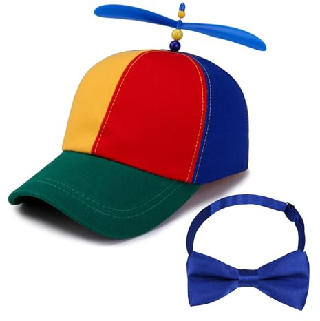 Gissroys Juego de gorras de béisbol de hélice con pajarita para niños, gorras de pico de pato para fiesta de Navidad, sombrero de helicóptero con helicóptero