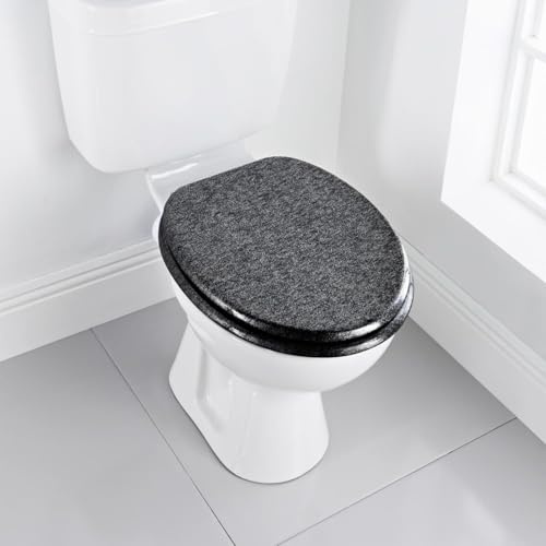 New Glitter Toilet Seat, Easy to Fit, Requiring No Tools for Installation, Fits Most Standard Size UK Toilets, Wipe Clean, with Rust Proof Hinges, Perfect for Bathroom - Black - B01