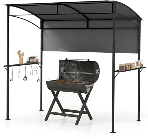 BBQ Grill Pavillon - Outdoor Shelter mit Seitenablage & 5 Haken, Metallrahmen Sonnenschutz Markise Baldachin Zelt für Garten Terrasse Hinterhof