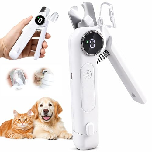 Qibivfo 2-in-1 Claw Scissors for Dogs with Light & Grinder, LED Claw Cutter for Dogs & Cats, Claw Grinder for Dogs, 3 Modes, Quiet, Collection Container, USB-C, Nail Clippers Pets