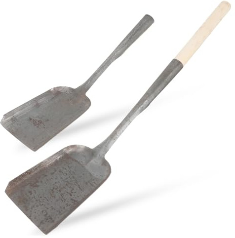 Levemolo Pala para Carbón y Cenizas de Hierro Forjado Pequeña, 2 Unidades (mango de Madera y Otra sin Mango), Herramienta Ligera y Práctica para Chimenea Doméstica y Estufa