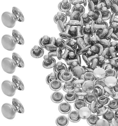 GALPADA Remaches de Doble Tapa Redondos 100 Unidades, Sujetadores Tubulares Metálicos 5X5 MM, para Manualidades, Reparación de Cinturones y Prendas de Cuero