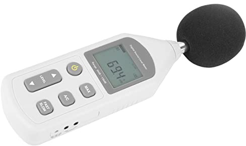 Zerodis Fonometro Digitale, Mini Misuratore di Rumore Portatile con Display LCD, Gamma da 30 A 130 DBA, Ponderazione A e C, Filtro A Sfera in Spugna per Hotel Ospedali Home Theatre