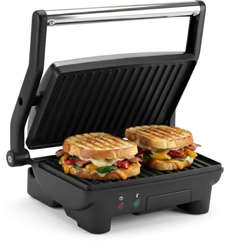 Elite Gourmet EPN-2976 2-in-1 Nonstick Panini Press & Indoor Grill, Opens 180-Degree Gourmet Sandwich Maker, Floating Hinge Fits All Foods, Contact Grill with Removable Grease Tray, Stainless Steel