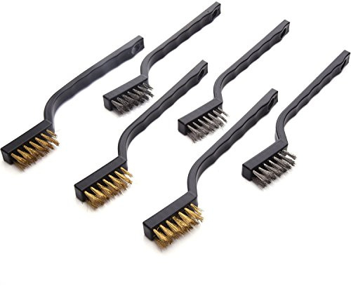 Mini Wire Brush Set for Cleaning Welding Slag and Rust, 6 Pack, Stainless Steel and Brass