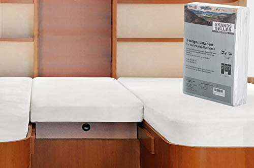 Brandsseller Spannbettlaken 3er Set für Wohnwagen Wohnmobil Heckbett Spannbetttuch Camping 70 x 190 cm – 85 x 210 cm (2X) und 35 x 130 cm – 50 x 145 cm (1x) - Weiß