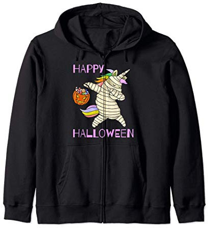 Feliz Halloween rociando el disfraz de la momia de unicornio Sudadera con Capucha