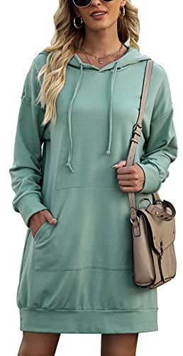 Quenteen Women Hoodies Dress Hooded Sweatshirts Dress Casual Long Sleeve Tunic Dress Oversized Sweatshirts with Pocket