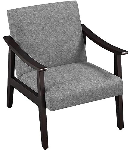 Yaheetech Butaca de Salón Tapizado en Tela Sillón Individual con Respaldo Acolchado y Reposabrazos de Madera Maciza Sofá Individual Ergonómico Soporte 136 kg Gris