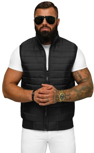 OZONEE Herren Weste Steppweste Kapuze Vest Ärmellos Jacke Übergangs Daunenweste Herrenweste Steppweste Sportweste Übergangsjacke Bodywarmer Outdoor 777/1803KA SCHWARZ M